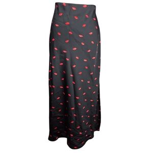 A New Day Lips Skirt Large -Black & Red -A-Line -Long -Valentines Day -NEW